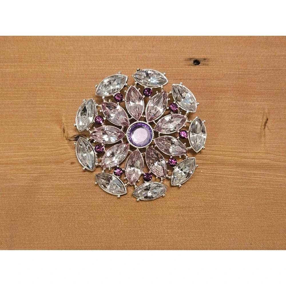 Vintage RMN  Roman Silver And Purple Rhinestone Brooch Pin - Large - Sparkle‎